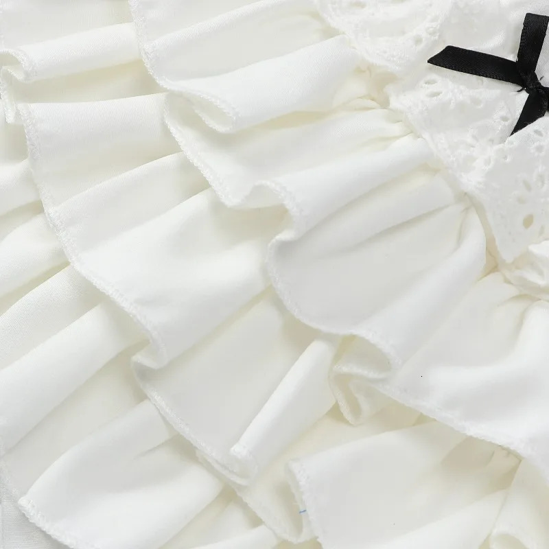 Sweet Ruffles White Skirt for Girls Summer 2024 Bows Ballet Style High Waist Thin Short Skirt 2 To 13 Years Kids Dance Tutu 240531