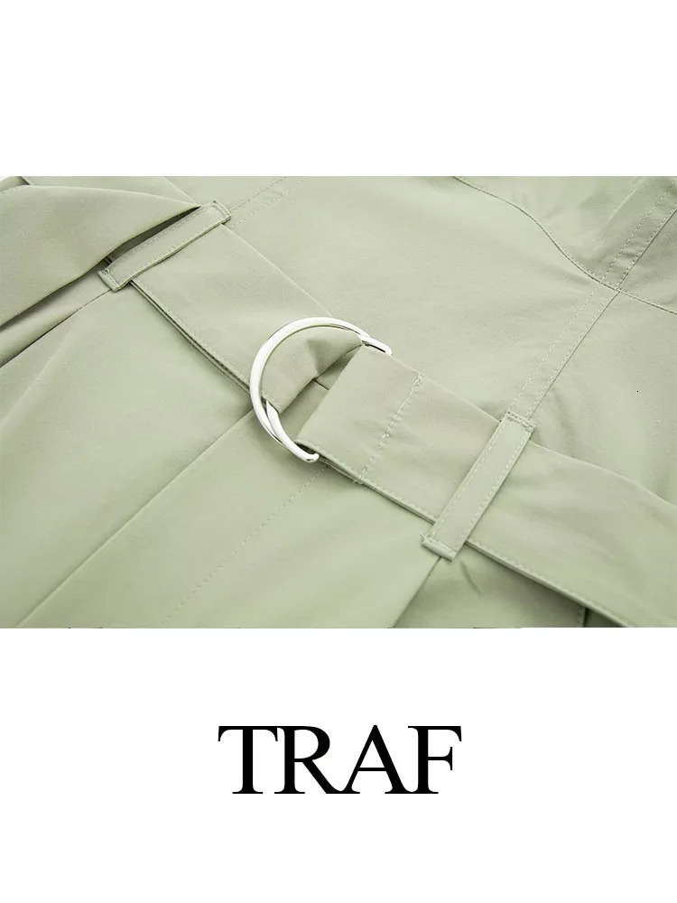 TRAF Women Fashion Y2K Jumpsuit Solid Green With Belt Sleeveless Green Cargo Pants Loose Chic Female Clothing Street 240529