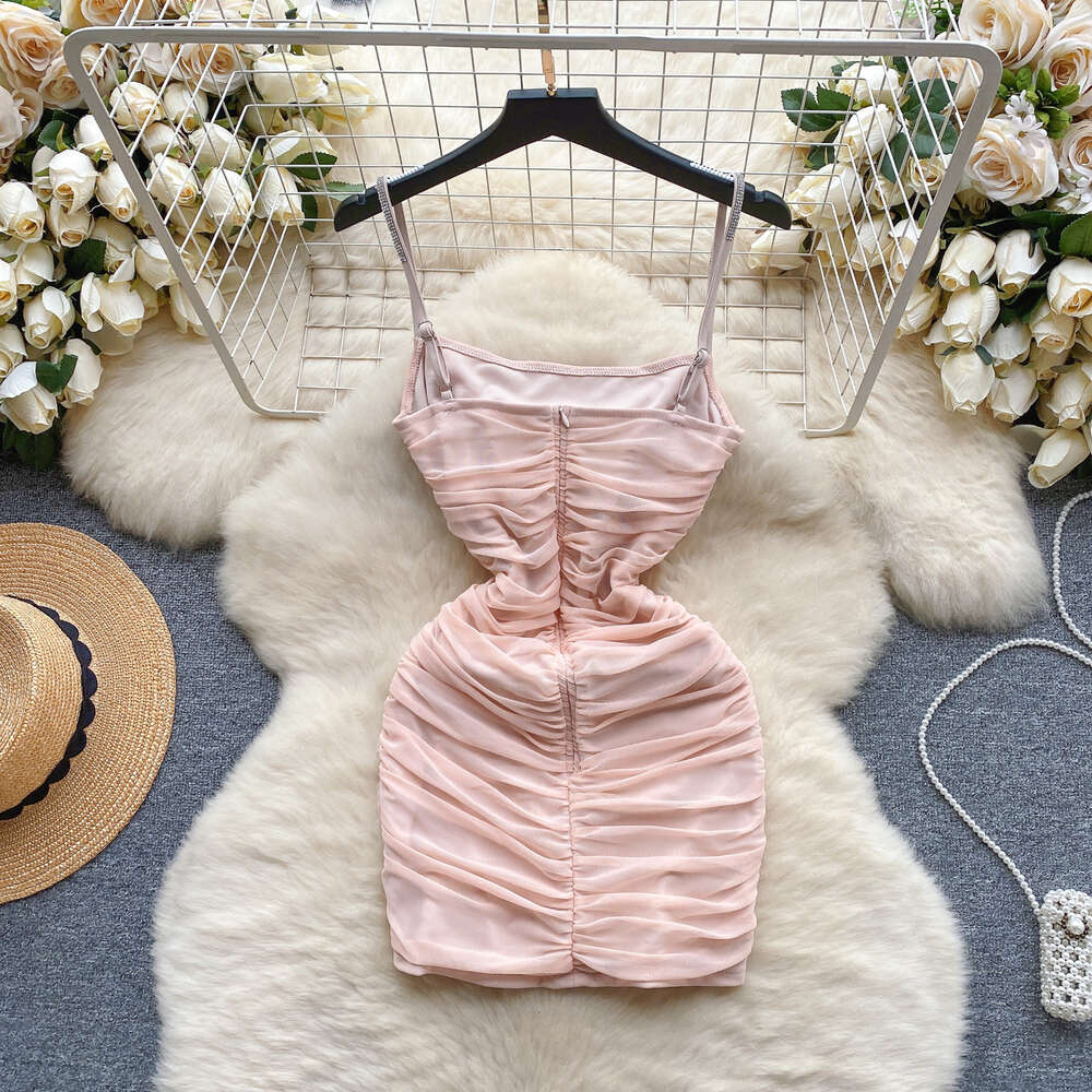 Pure desire style camisole dress for women summer mesh with exposed navel and swinging collar mesh design with a sense of niche unique and spicy girls