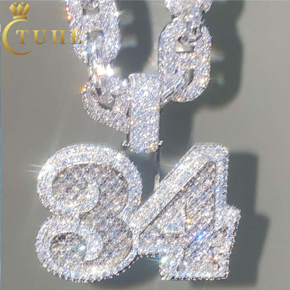 Personalized Custom Jewelry Pass Diamond Tester VVS Baguette Moissanite Iced Out 34 Number Pendant With Cuban Link Chain
