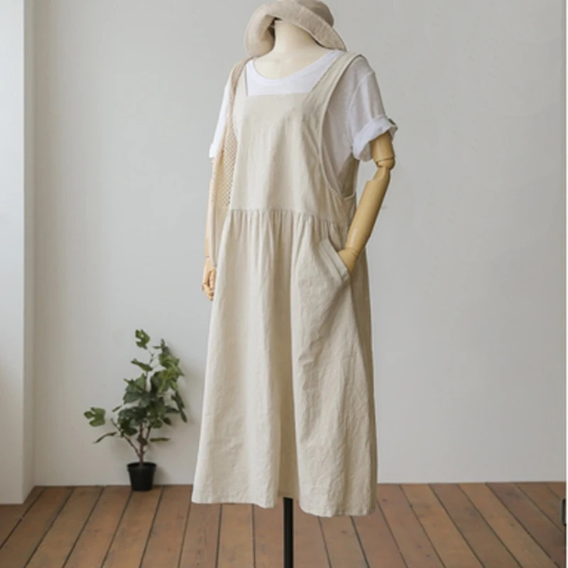 Summer Dress Ladies Dress Plus Size XL- 5XL Cotton Linen Women Tank Vestidos Sleeveless Robe Dress Pockets Clothes KE02 240529
