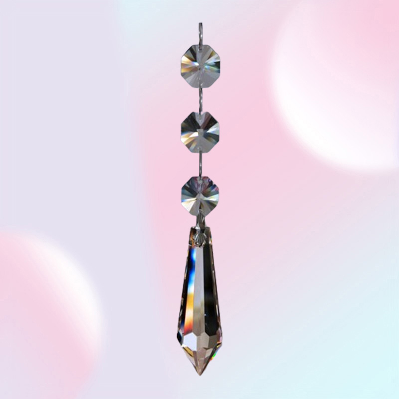 5pcs Crystal Chandelier Lamp Prisms Part Hanging Glass Teardrop Pendants with Octagon Beads Silver Jump Rings Connector
