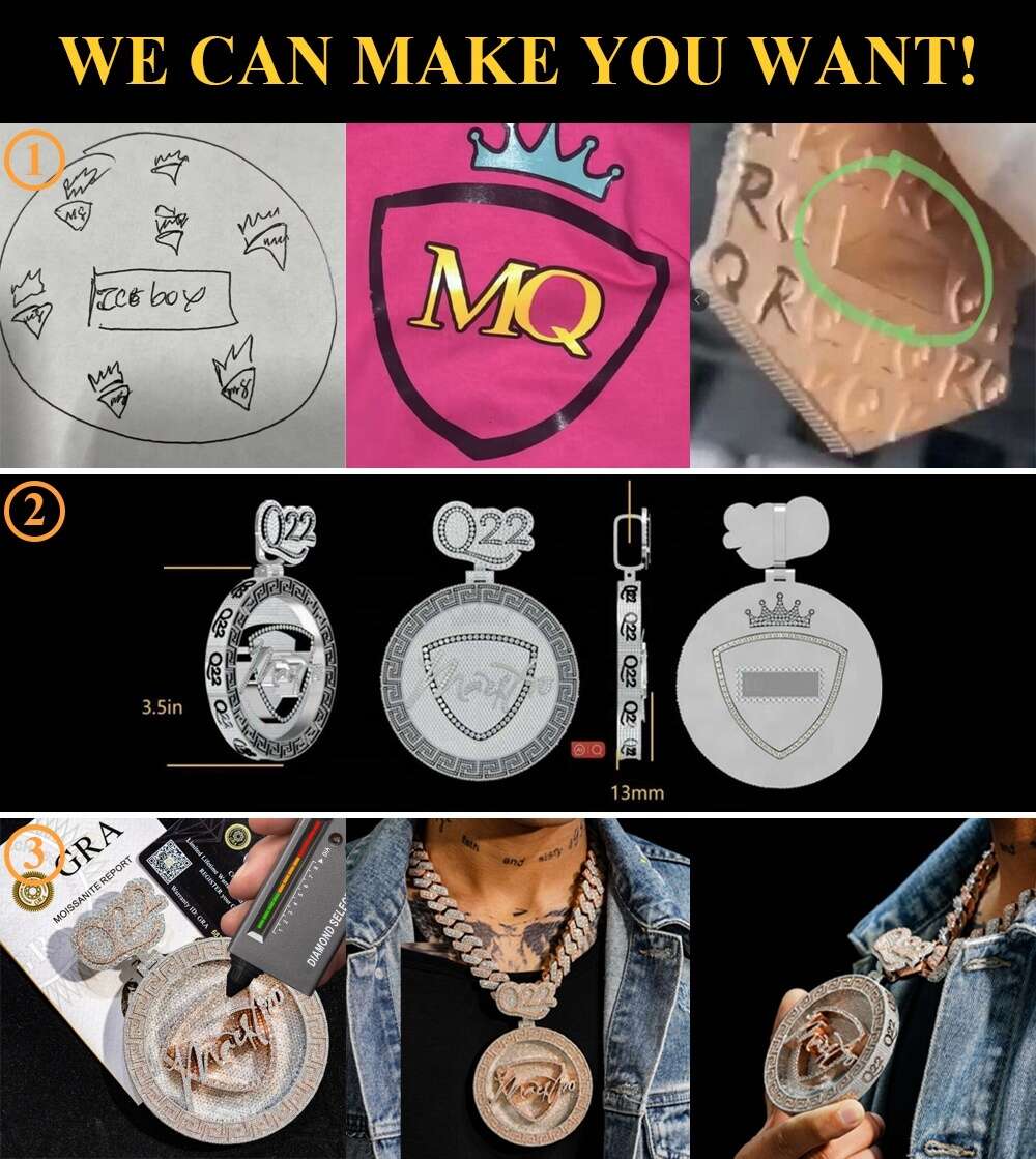 Trendy Moissanite Jewelry 925 Sterling Silver Custom Iced Out Cuban Chain Hip Hop Pendant Necklace Moissanite Pendant