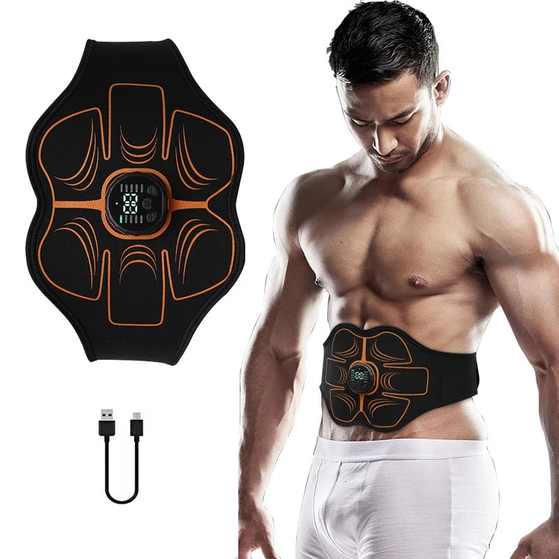 Abs Trainer Belt EMS Abdominal Muscle Stimulator Electric Toning Belts USB Waist Belly Weight Loss Home Gym Fitness Massager 240603