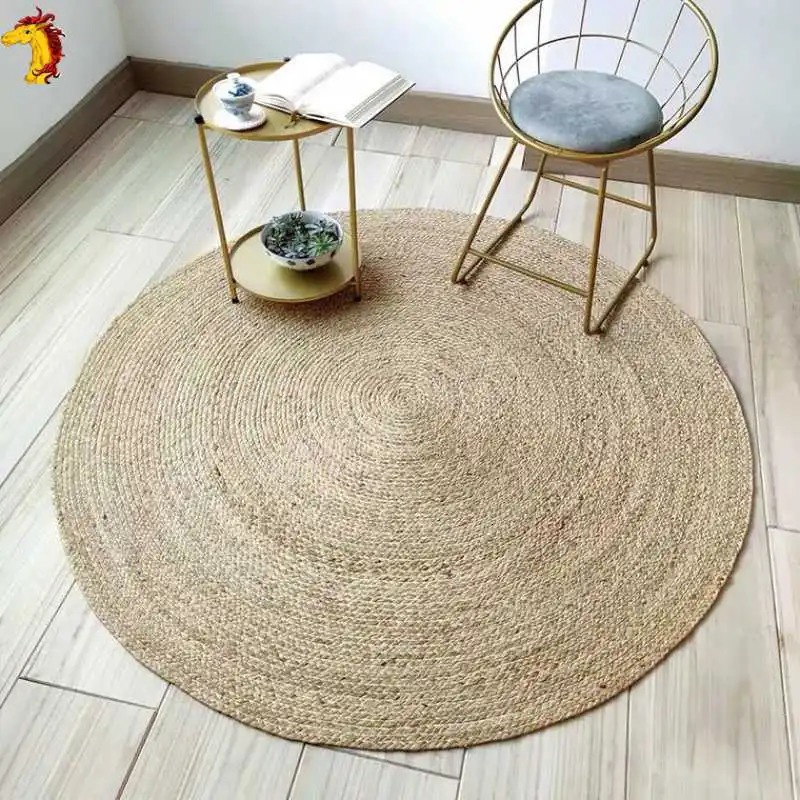 Japan Style Rattan Round Carpets For Living Room Bedroom Kitchen Decor Straw Plants Fiber Mat Rugs Hand Woven Anti-slip Mats 0603 H260226
