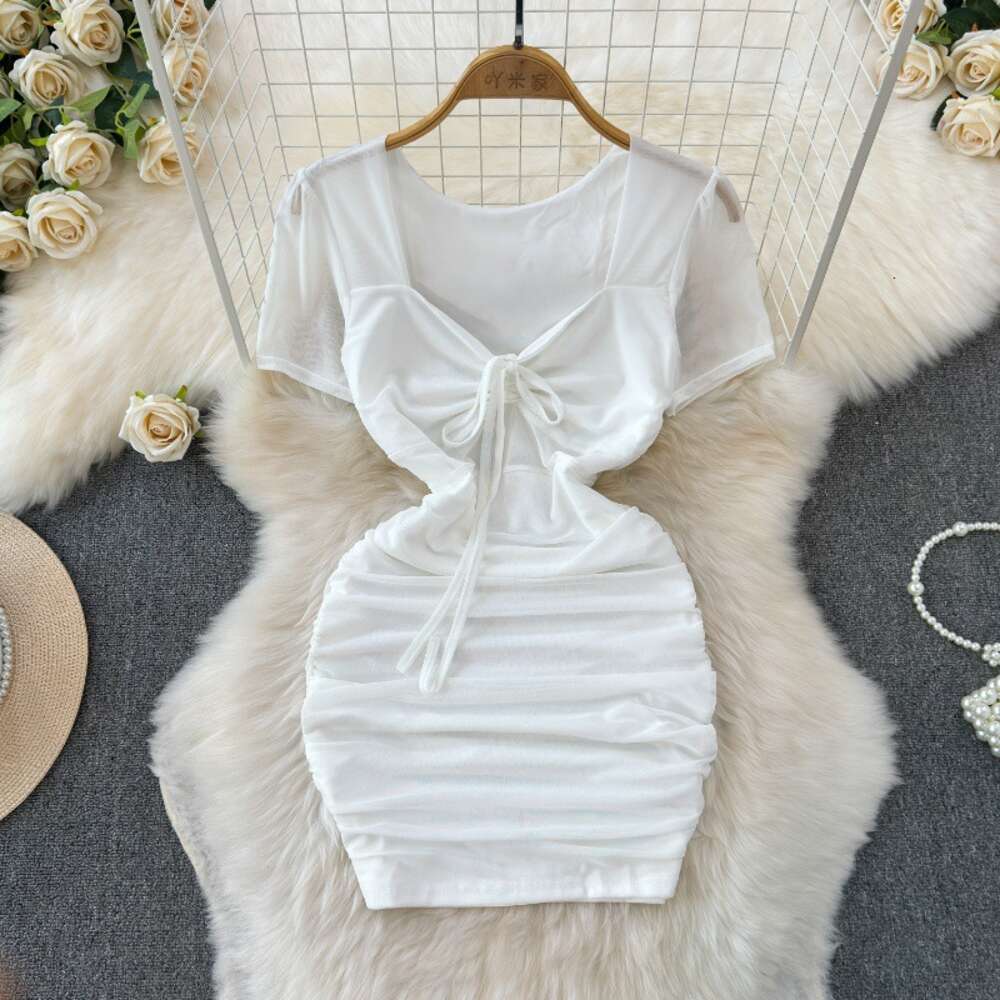 Fashionable French Style Tight Wrapped Hip Skirt 2024 Summer New Slim Fit and Slimming Spicy Girl A-line Dress