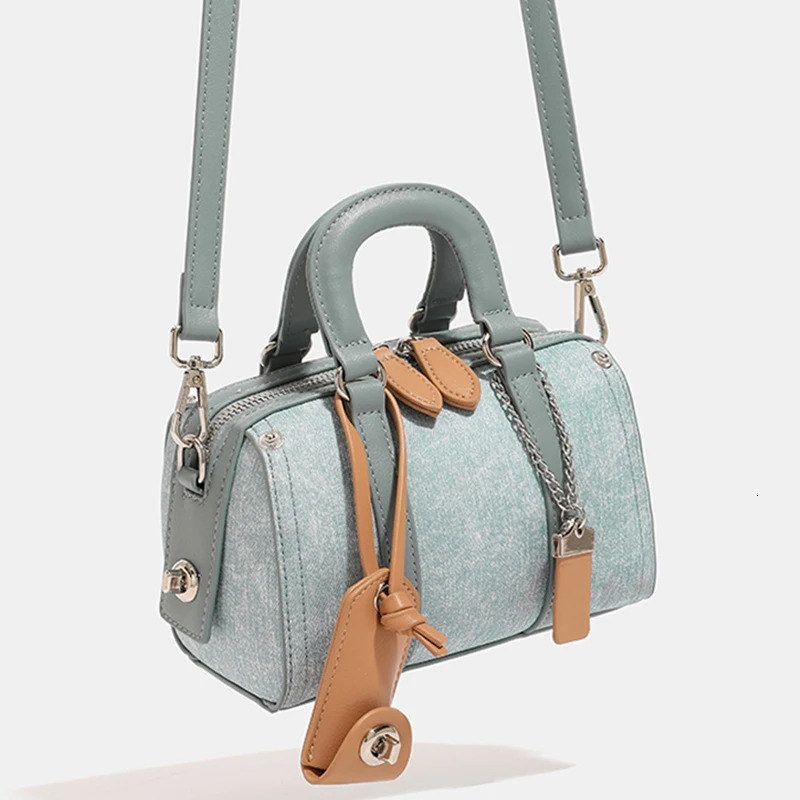 French Hand Boston Bag Women Advanced Denim Shoulder Crossbody Bag Makeup Pillow Bag 240603