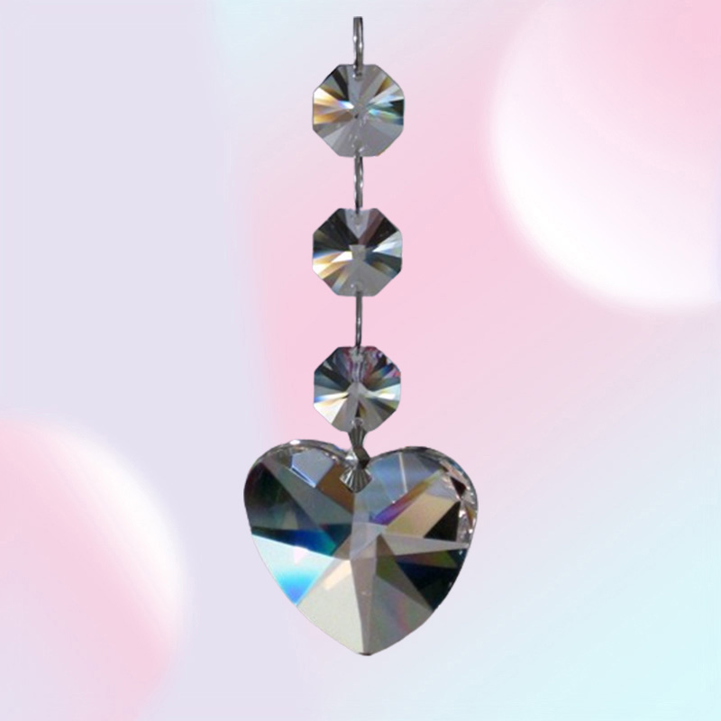 5pcs Crystal Chandelier Lamp Prisms Part Hanging Glass Teardrop Pendants with Octagon Beads Silver Jump Rings Connector