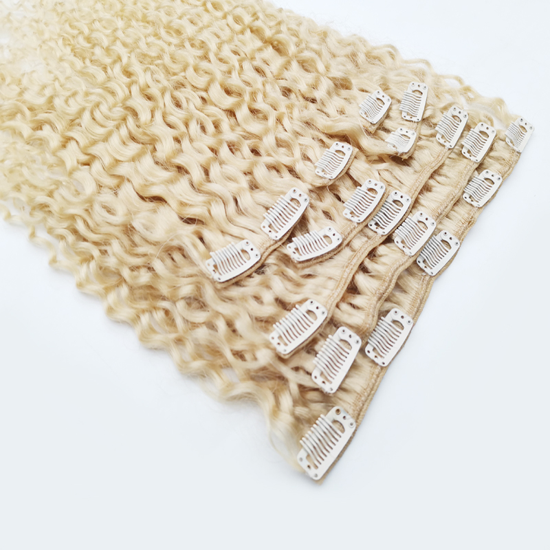 Mongolian Kinky Curly Hair Clip In Extensions Human Hair Blonde Natural Black Blonde Hair Clip Ins 4B 4C Human Hair Extensions 8 Pcs Set
