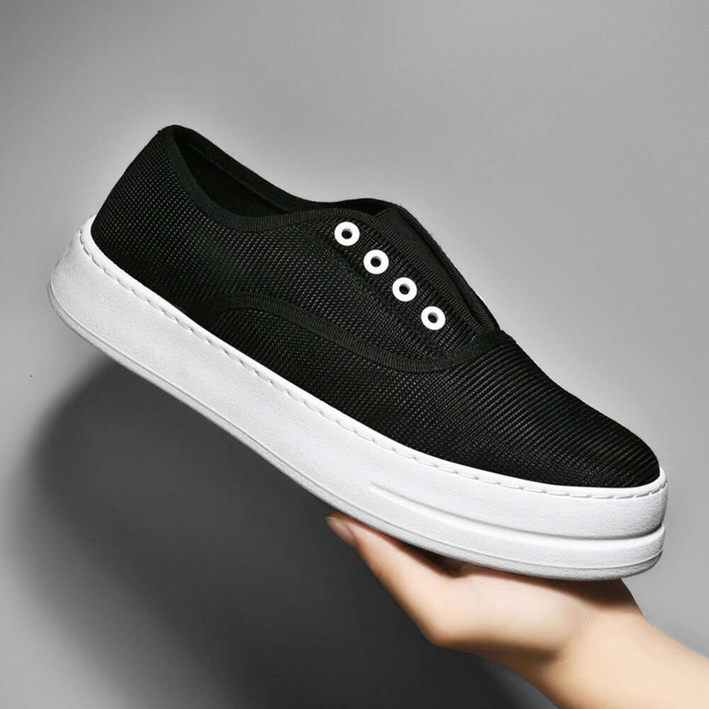 Summer New Casual for Men Low-top Slip-on Vulcanized Breathable Boys Black Sneakers Solid Color Men's Canvas Shoes 2b162