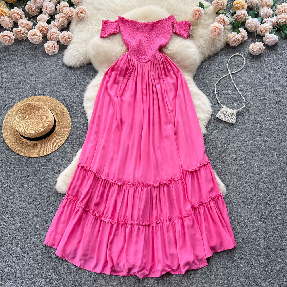 Summer New Beach Vacation Style Long Dress for Womens French One Shoulder Bra Waist Wrapped Slim and Elegant Dress
