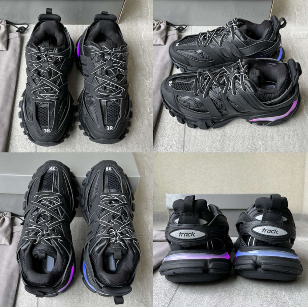 with Box Womens Mens Designer Casual Shoe Track LED Sneaker Grey Blue Gomma Leather Black Pink Trainer Nylon Printed Platform for Men Light 3 3.0 Trainers Shoes 612ess