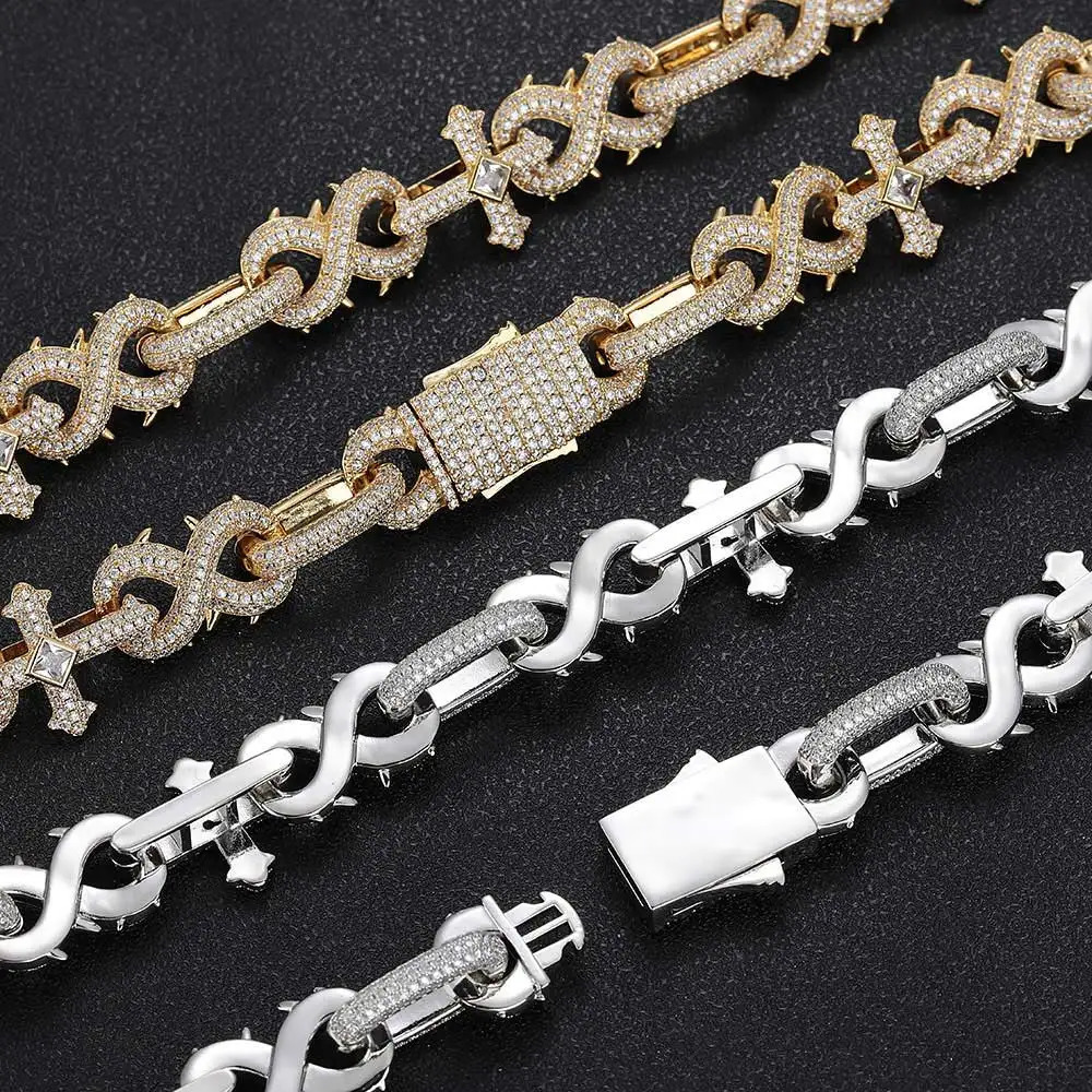 16mm Hip Hop Jewelry Micro Pave Detachable Spiked Infinity Mixed Cross Bracelet Latest Bling Ice Out Number 8 240530