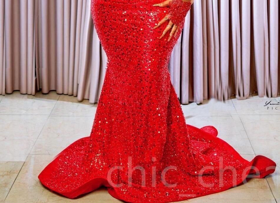 2024 Aso Ebi Special Link Mermaid Prom Dress Beaded Crystals Evening Formal Party Second Reception Birthday Engagement Gowns Dresses Robe De Soiree ZJ