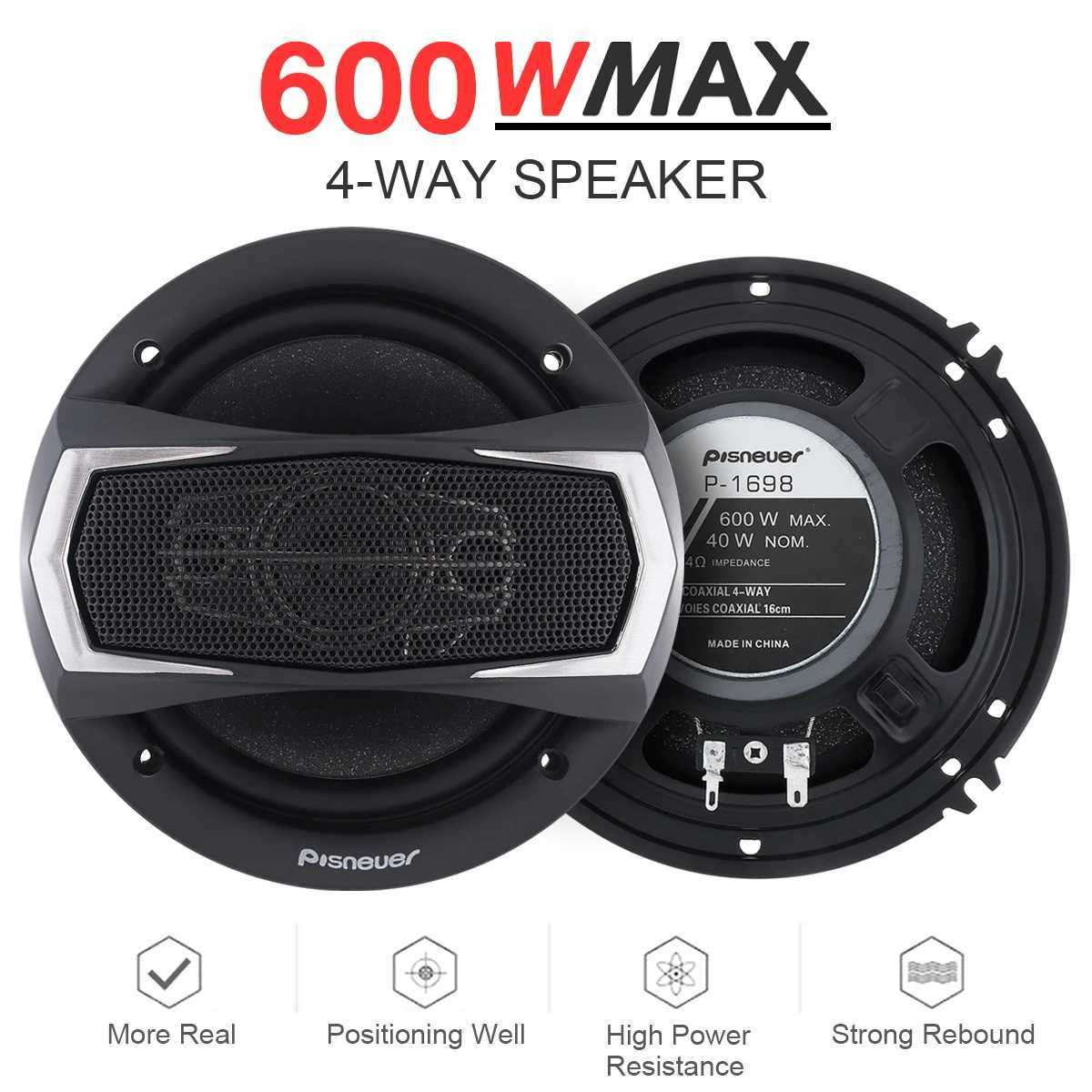 Car Audio 2pcs Hifi Car Coaxial Speaker 600W 4 Way 6 Inch Automotive Speaker Full Range Frequency Vehicle Auto Music Stereo Loudspeaker H250118