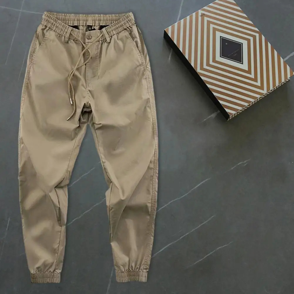 Men Long Sweatpants Spring Autumn Elastic Waistband Drawstring Men Trousers Zipper Button Fly Casual Pants Streetwear 240527