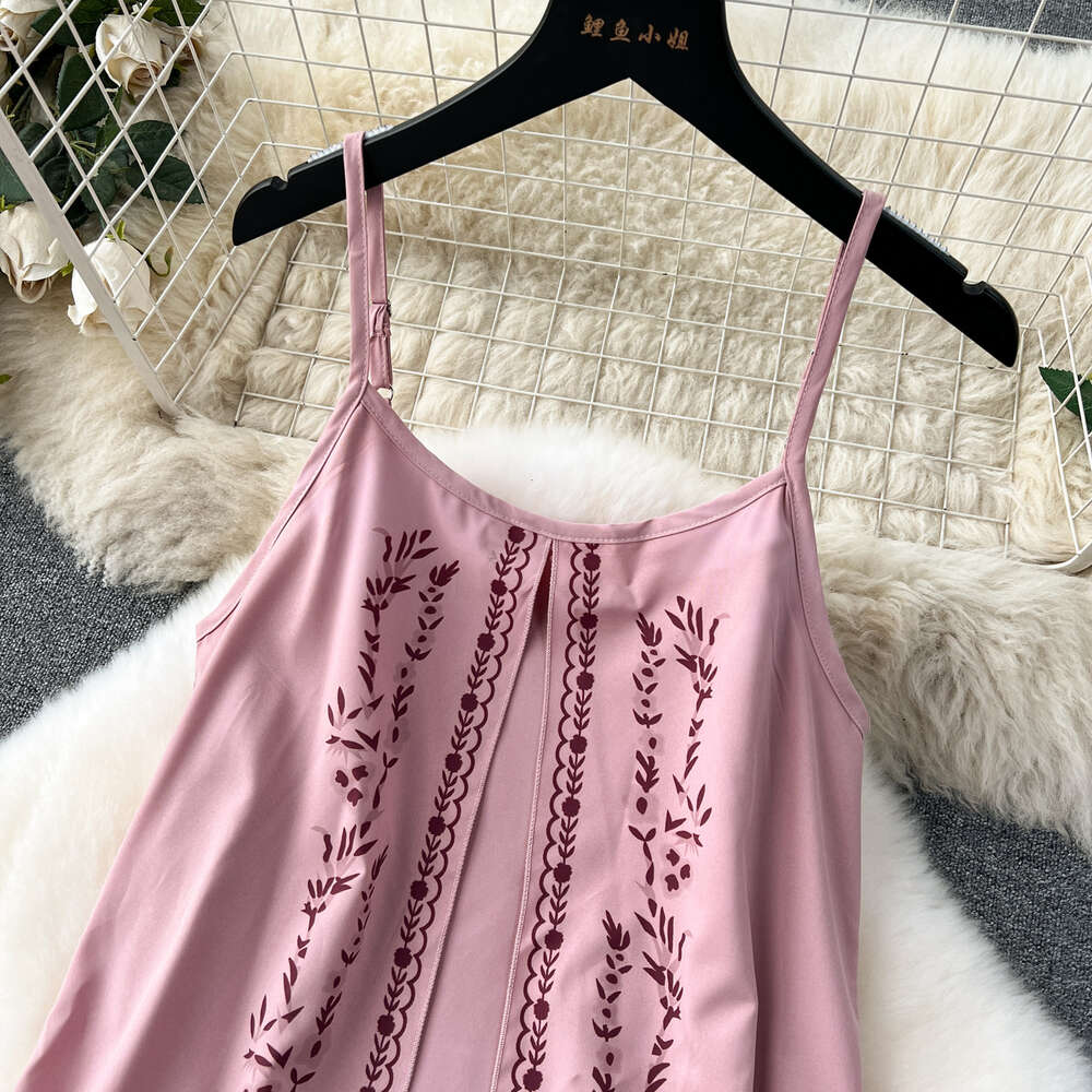 Ethnic style printed loose and slimming mid length holiday dress with large hem sexy suspender dress bottom skirt