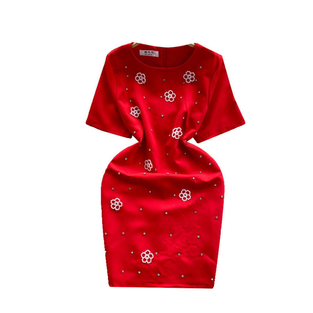 Light mature style womens clothing design sense Dingzhu flower light luxury inlaid diamond slim fit short dress with buttocks wrapped skirt temperamen