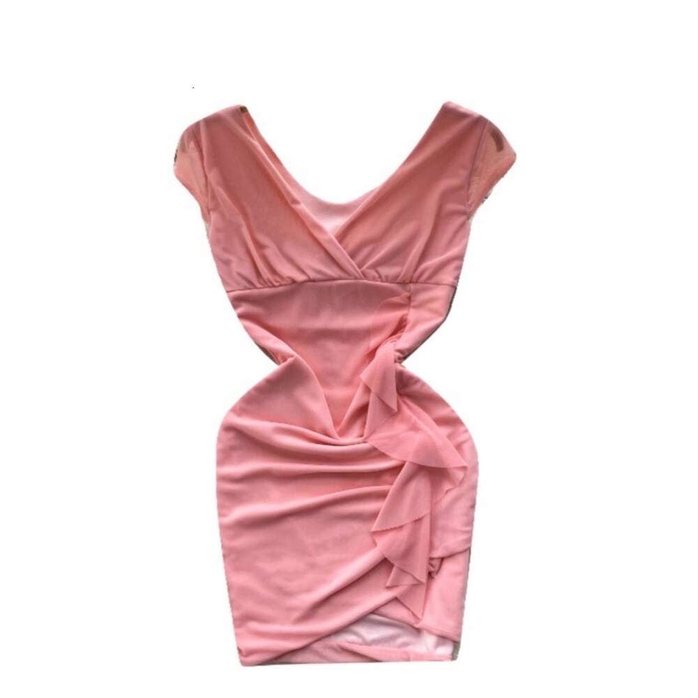 Nightclub Womens Sexy Wrapped Hip Skirt Design Feeling Ruffle Edge Slim Fit Short Heart Machine Fold Tight Mesh Dress