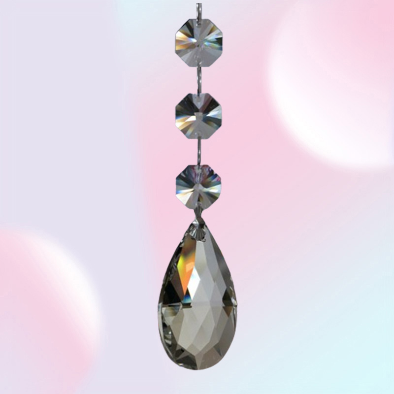 5pcs Crystal Chandelier Lamp Prisms Part Hanging Glass Teardrop Pendants with Octagon Beads Silver Jump Rings Connector