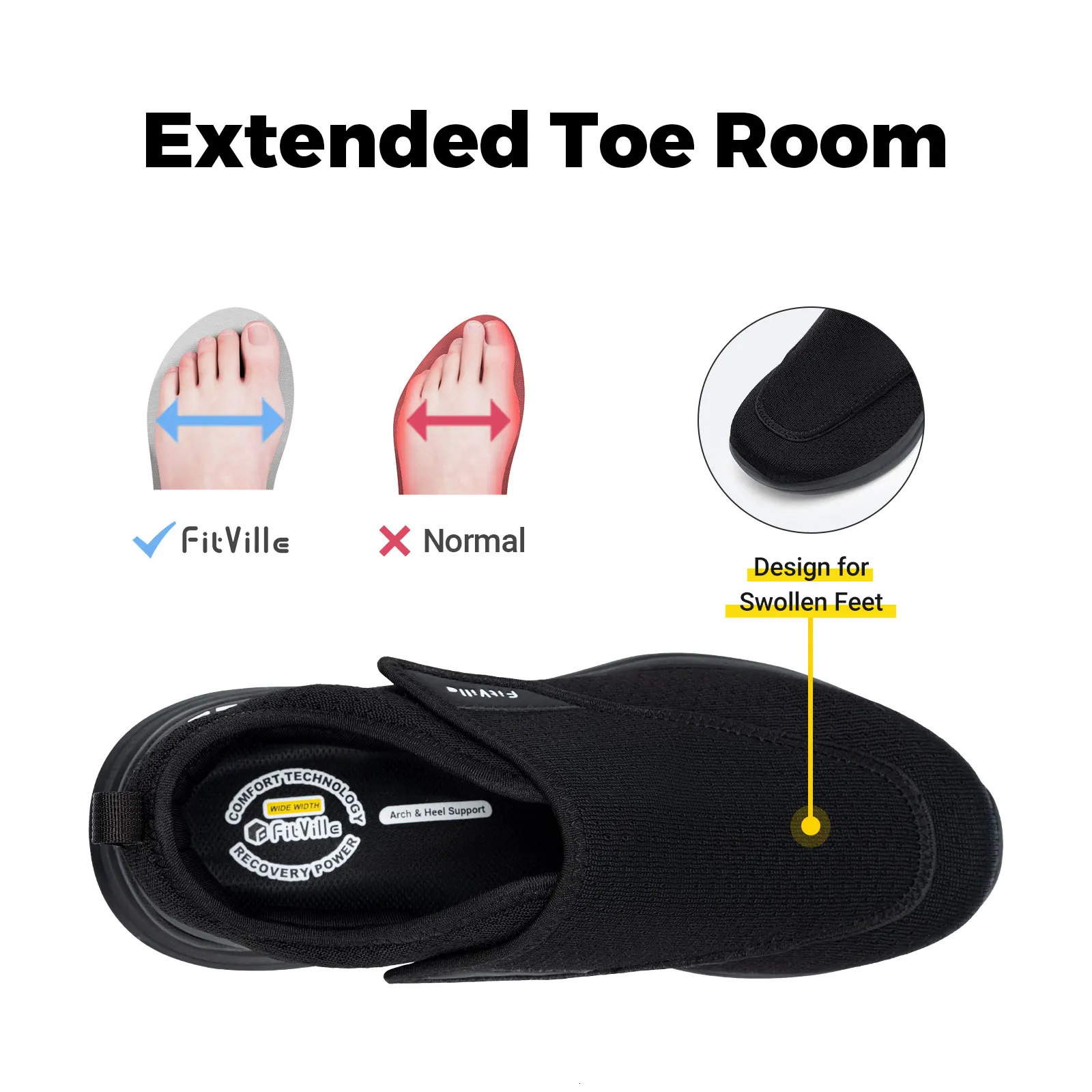 Fitville Womens Diabetic Shoes Wide Width Walking Shoes Casual Breathable for Swollen Feet Elderly Foot Pain Relief Neuropathy 240603