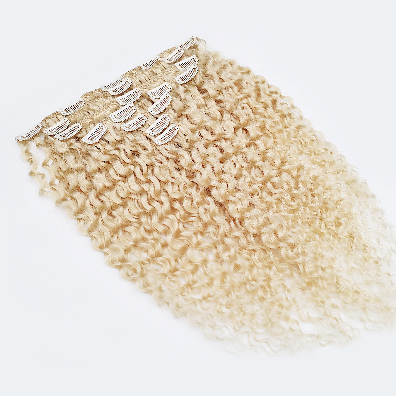 Mongolian Kinky Curly Hair Clip In Extensions Human Hair Blonde Natural Black Blonde Hair Clip Ins 4B 4C Human Hair Extensions 8 Pcs Set