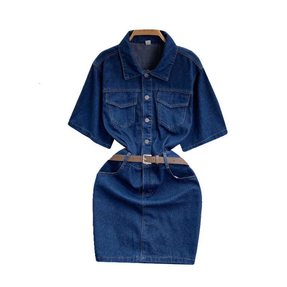 Chic dark blue denim skirt elegant buckle slim fit short style buttocks wrapped skirt elegant dress for women