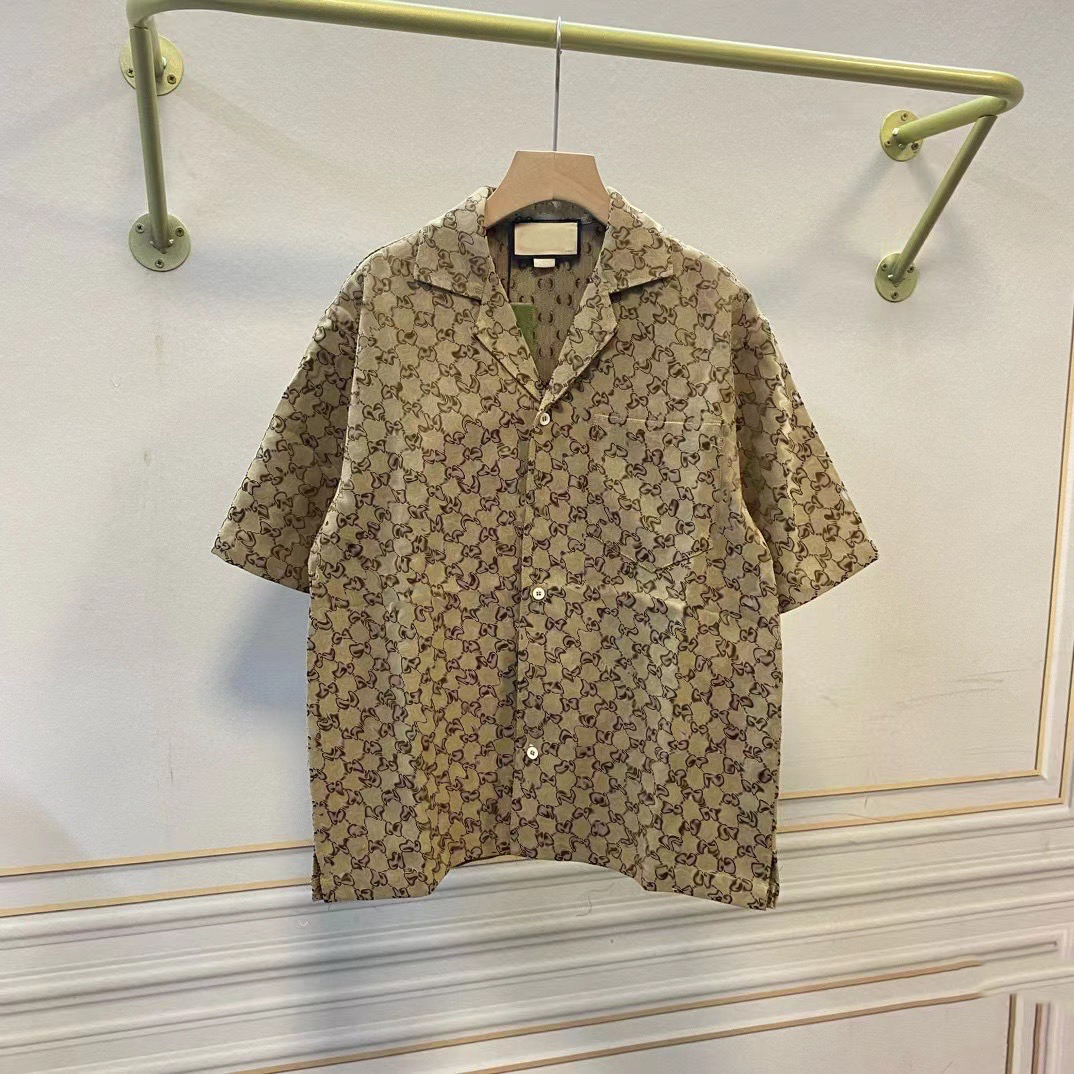 Designer Fashionable Small Jacquard Knitted Bowling Hawaii Casual Shirt Men's Loose Top Short Sleeved de89