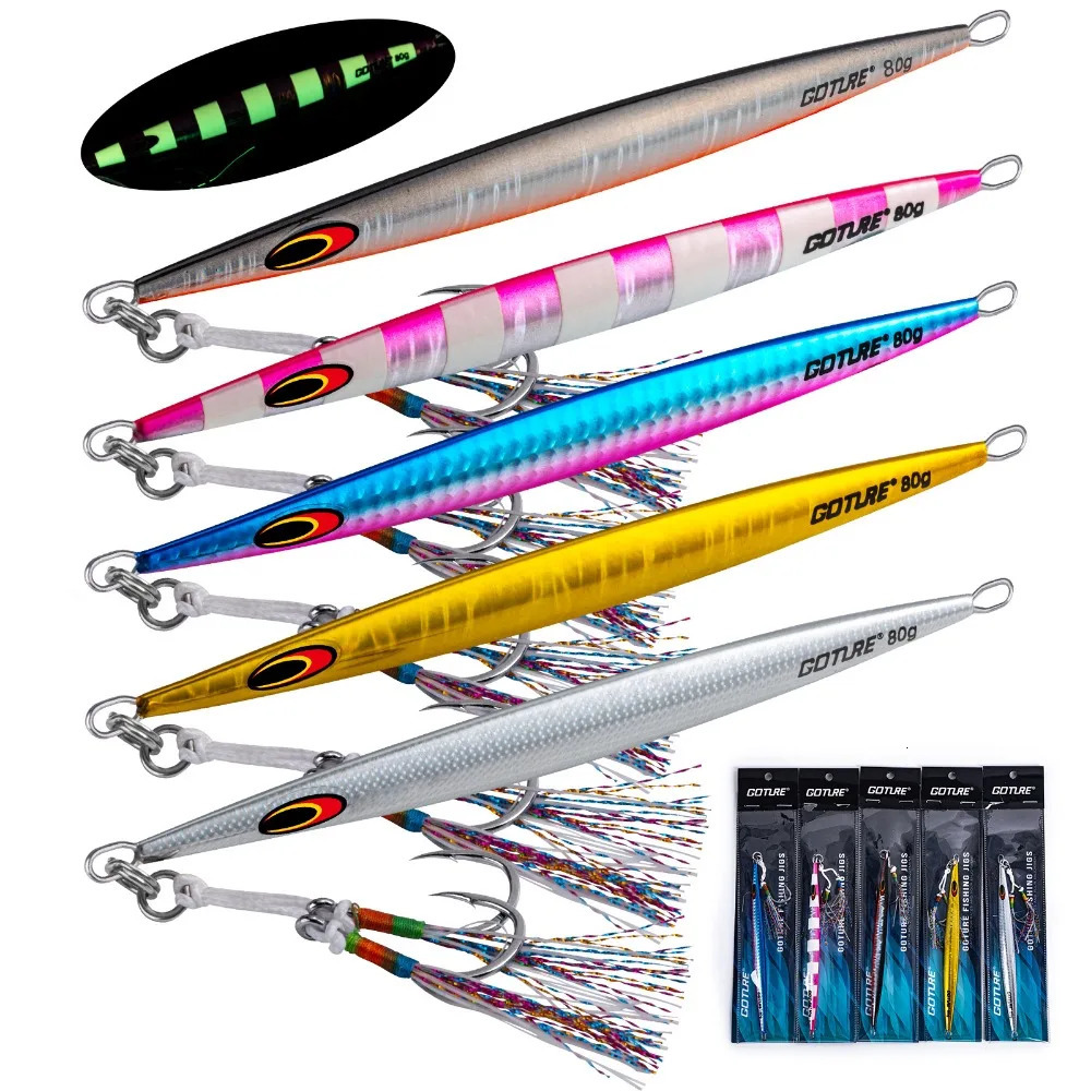 Goture 80g 160g 200g Jig Fishing Lure Set Fast Sinking Jigging Lure Double Hooks High Quality Metal Jig Seawater Fishing Bait 240603