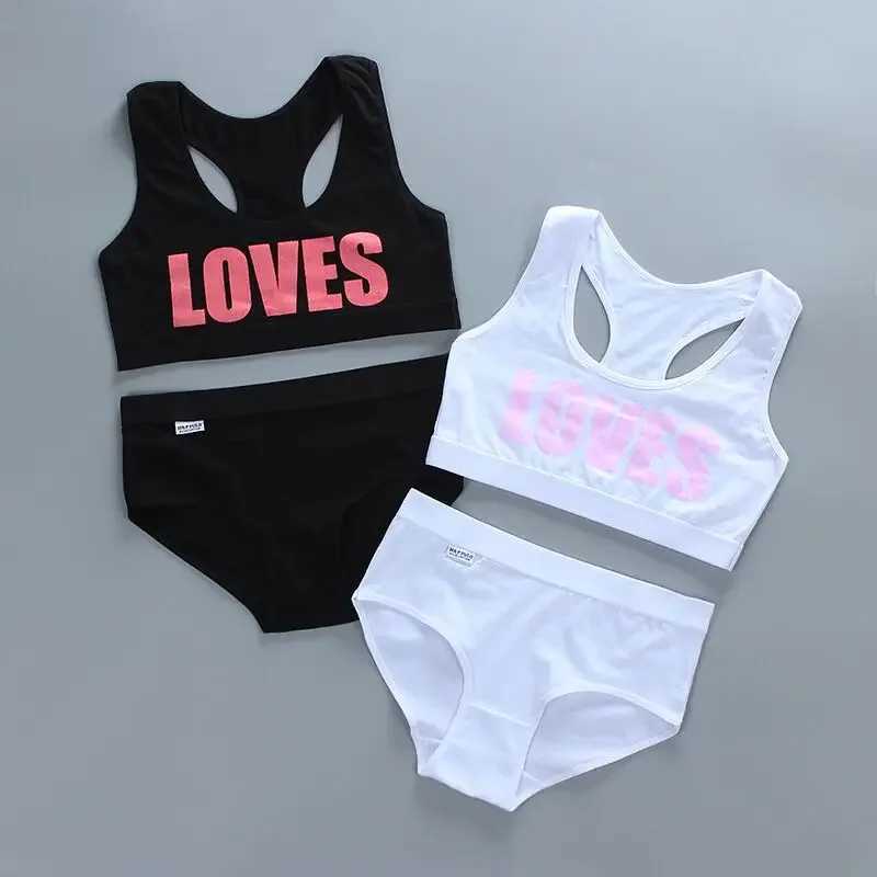 Camisole Camisole Teen Bra Girl Vest Cotton Underwear Set Spandex with Letter Solid Color Girls Sport Underwear Racerback Training + Panties WX5.31