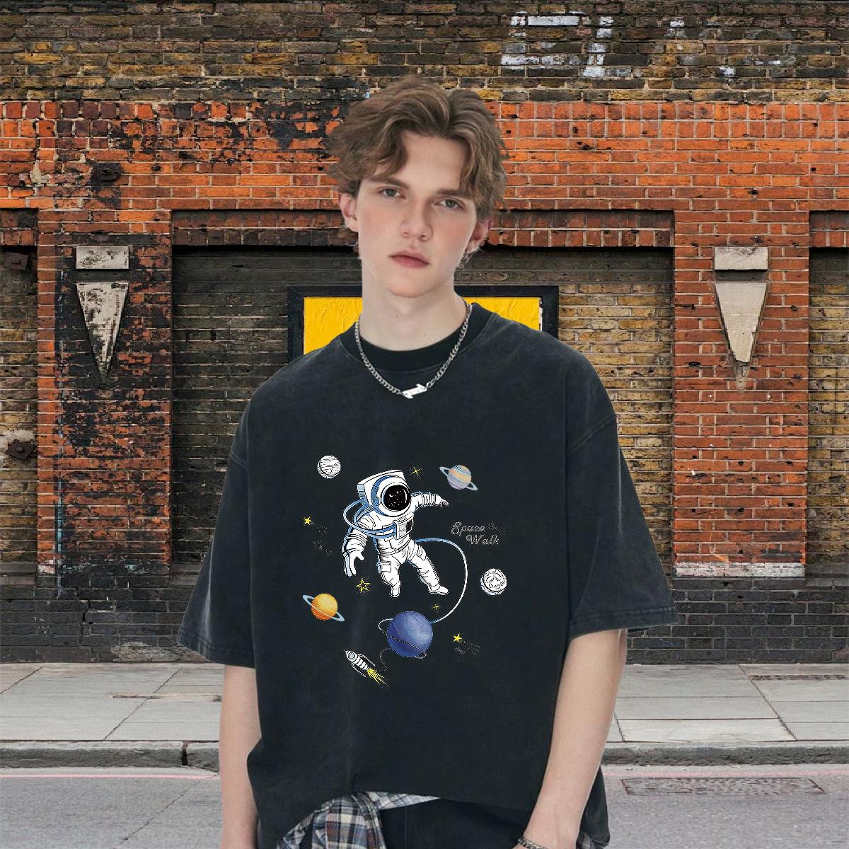 Loose Fit T-Shirts for Men Casual Crew Neck Cotton Breathable Mens Tshirts 2024 DIY Cartoon Print Polos