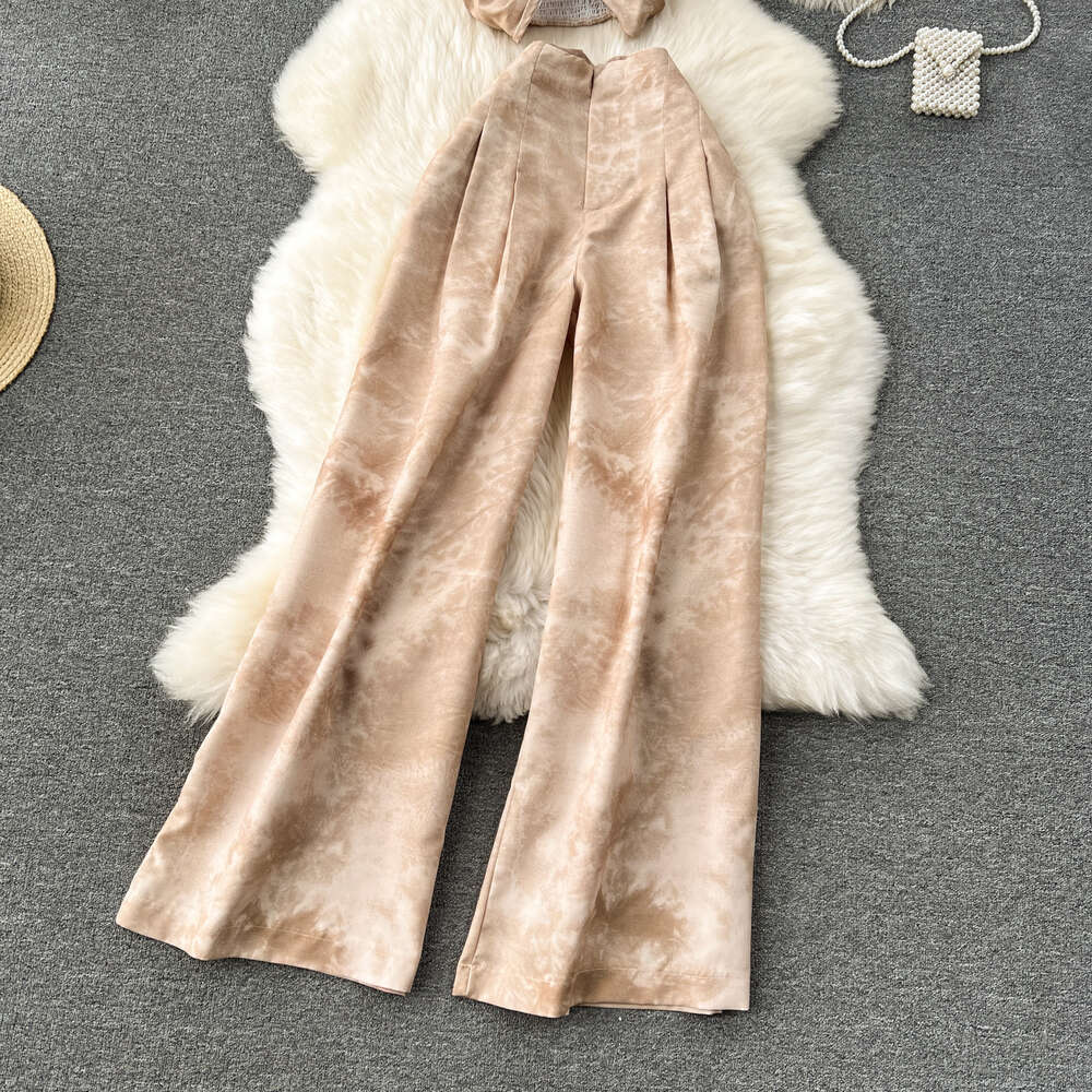 New Chinese style Chinese style suit for women with a pure desire for luxury. Sleeveless neck hanging top+high waisted casual wide leg pants two-piece