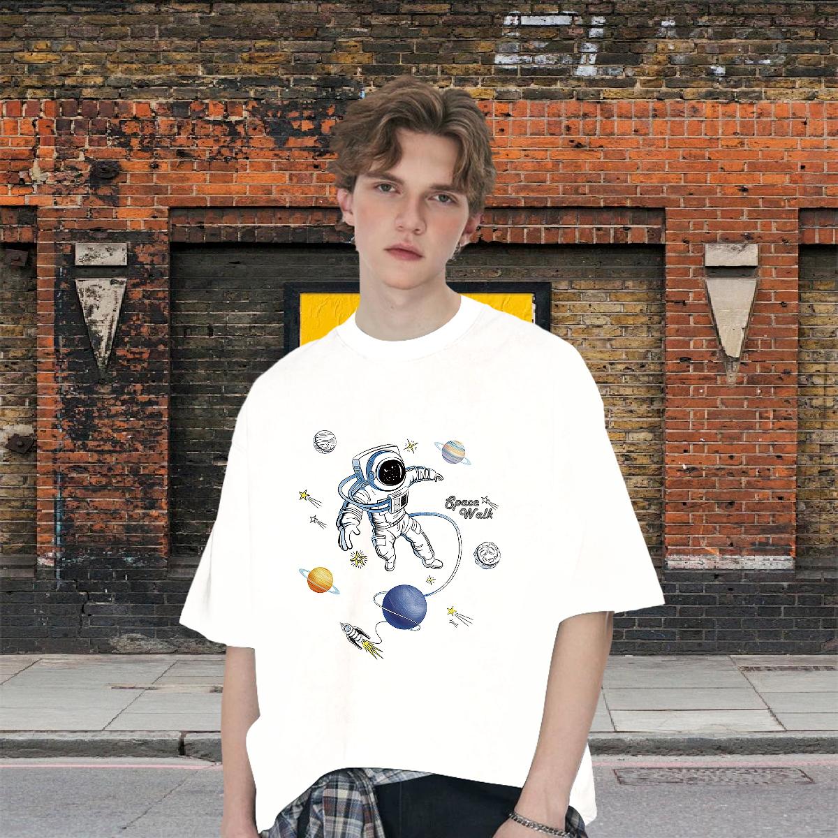 Loose Fit T-Shirts for Men Casual Crew Neck Cotton Breathable Mens Tshirts 2024 DIY Cartoon Print Polos