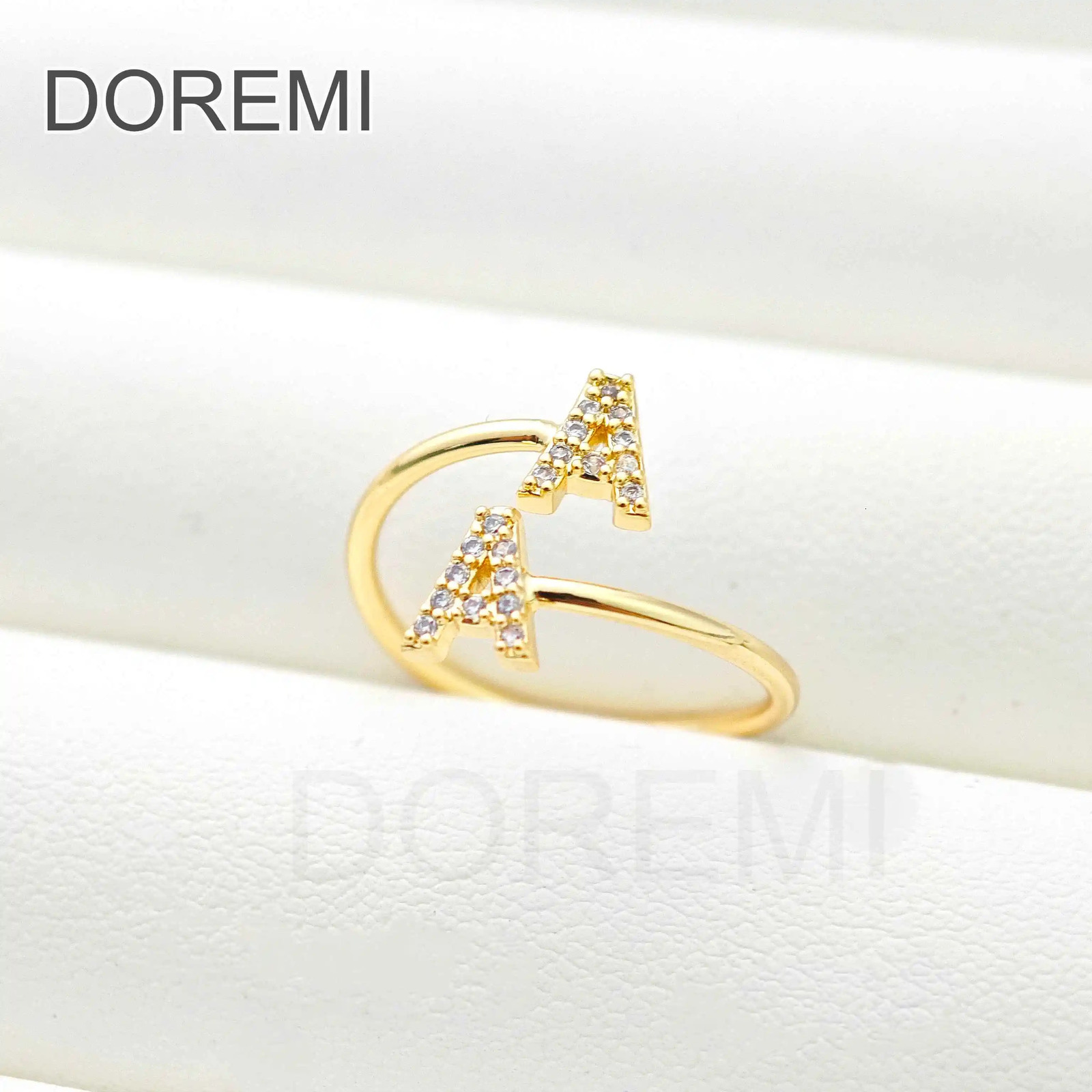 DOREMI Double Initial Letter White Zircon Letter Ring Custom Jewelry Initial Women Stagger Ring Gift Jewelry 240530