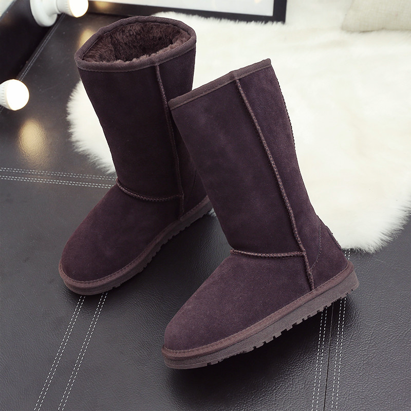 Designer Women Tall Snow Boots Classic Australia Style Real Genuine Leather Fur Cotton Boots