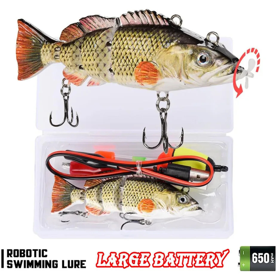 13CM Robotic Fishing Lure Electric Auto Swimming Bait 4-Segment Wobbler Outdoor Sport Swimbait USB Rechargeable Accessories 240603