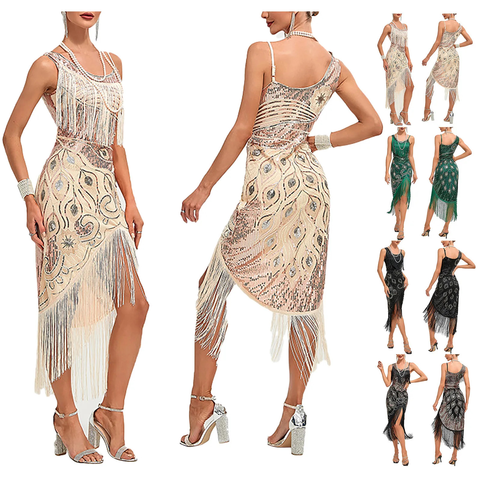 1920s Flapper Fringe Sequin Dress Retro Charleston Prom Dress Great Gatsby Party Dance Dress Vintage Beaded Dress 240603
