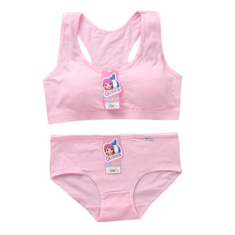 Camisole Camisole Pantie Bra Set Girls Underwear Vest Teens Suit Cotton Vest Double Layer Hipster Puberty Little WX5.31