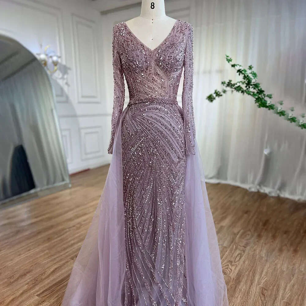 Serene Hill Dubai Mermaid Beaded Blue Muslim Evening Dresses Gowns With Detachable Skirt 2024 For Women Party La71750 0920