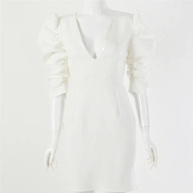 CNYISHE Elegant Party Women Dress Fashion Sheath Deep V-neck Puff Sleeve Backless Dresses Women Streetwear Female Vestidos 240529