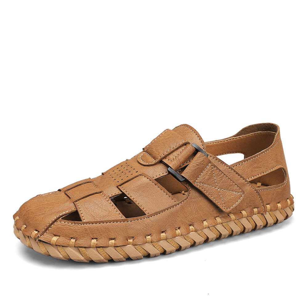 2024 Classic Hand-sewn Men's Sandals Outdoor Non-Slip Breathable Hiking Shoes Fashionable Soft Bottom Hook Loop Beach Slippers ddmythur