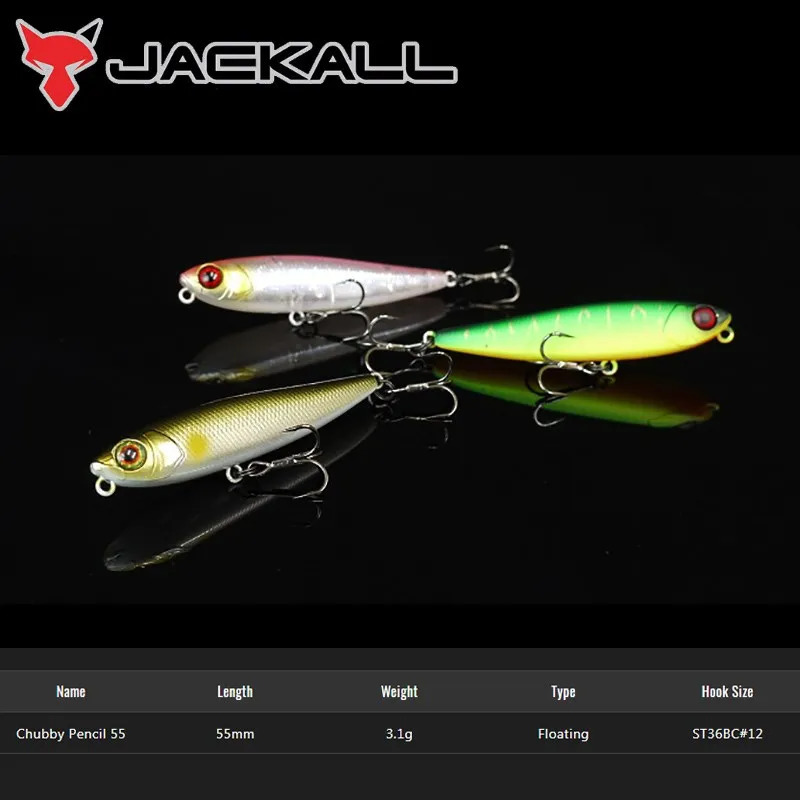 Jackall Chubby Pencil 55Mm 3.1G Top Water Fishing Lure Wide Dog Walk Hard Bait Fresh Water Lures For Fishing 240603