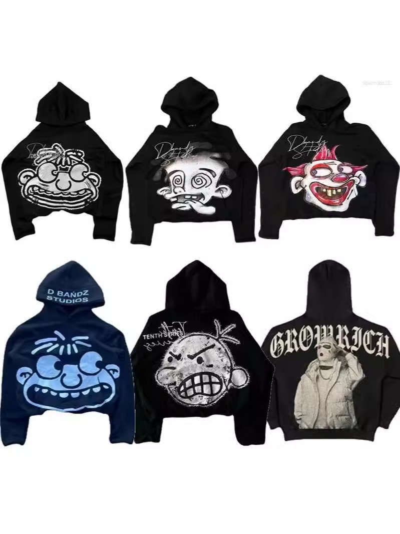 Men's Hoodies Streetwear Y2K Pullover Hoodie Harajuku Hip Hop Cartoon Graphic Print Oversized Sweatshirt Gothic Clothing Men Women
