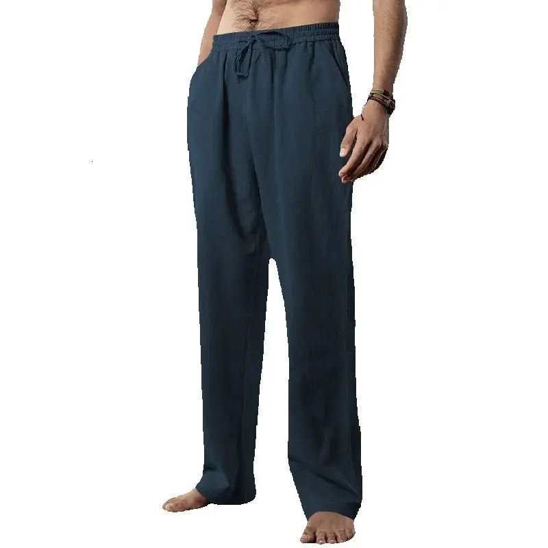 Fashion Mens Linen Wide Pants Korean Trousers Oversize Sports Streetwear Male summer Yoga Pants Casual Men Clothing Sweatpants 240527