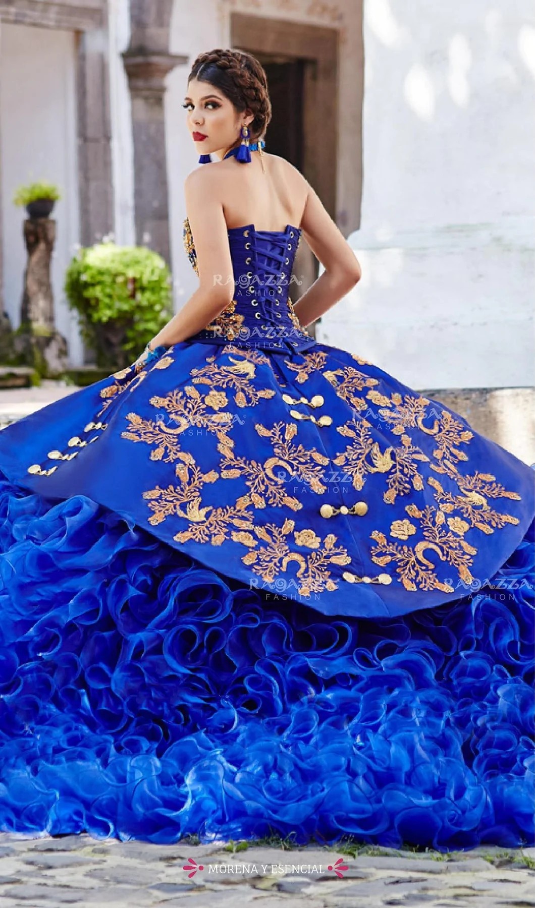 Royal Blue Mexican Quinceanera Dresses Ball Gown Sweetheart Organza Ruffled Puffy Charro Sweet 16 Dresses 15 Anos