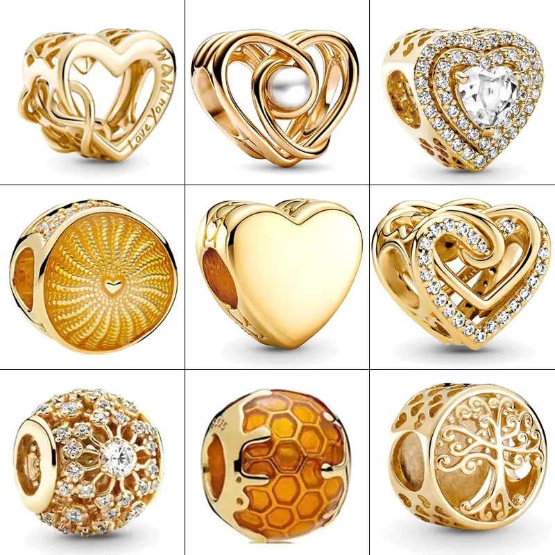 2024 Mother's Day Charm Gold Silver Clips Heart Charm Beads Fit S925 Snake Bracelet Women Jewelry Gifts DIY