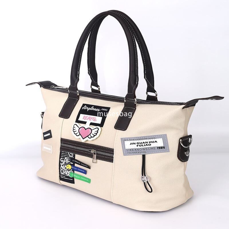 Women's and men's large capacity zippered PU canvas handbag, adjustable shoulder strap, travel shopping bag, student retro casual large capa