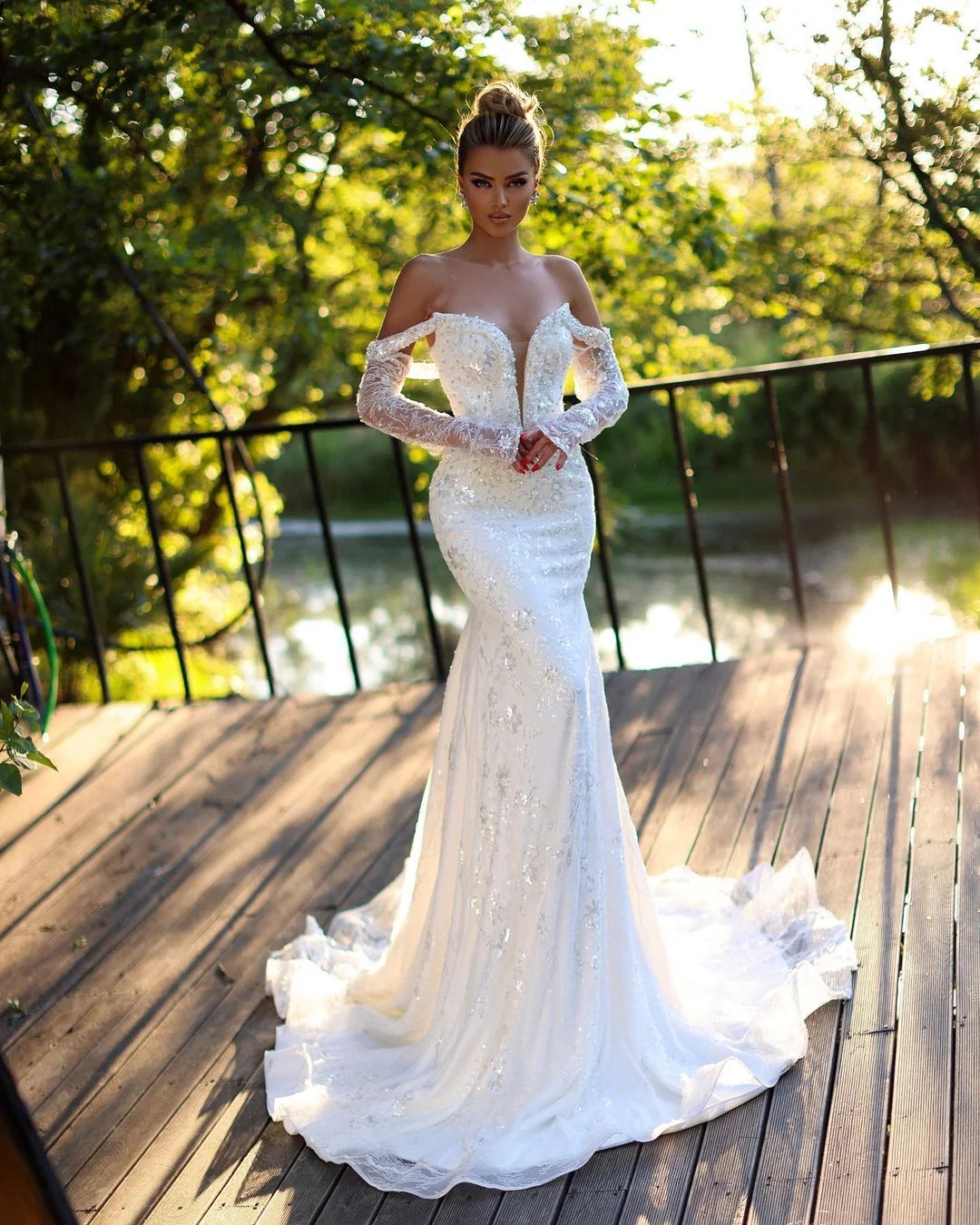 2024White Shoulder Off Wedding Dress with Sweep Train Simple Arabic Aso Ebi Mermaid Bridal Gowns Boho Garden Country Elegant Robes De Mariee Abitidasp