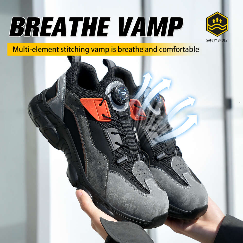 Rotated Button For Men Sneakers Steel Toe Cap Shoe Construction Puncture-Proof Work Safety Shoes Boots 63c9f