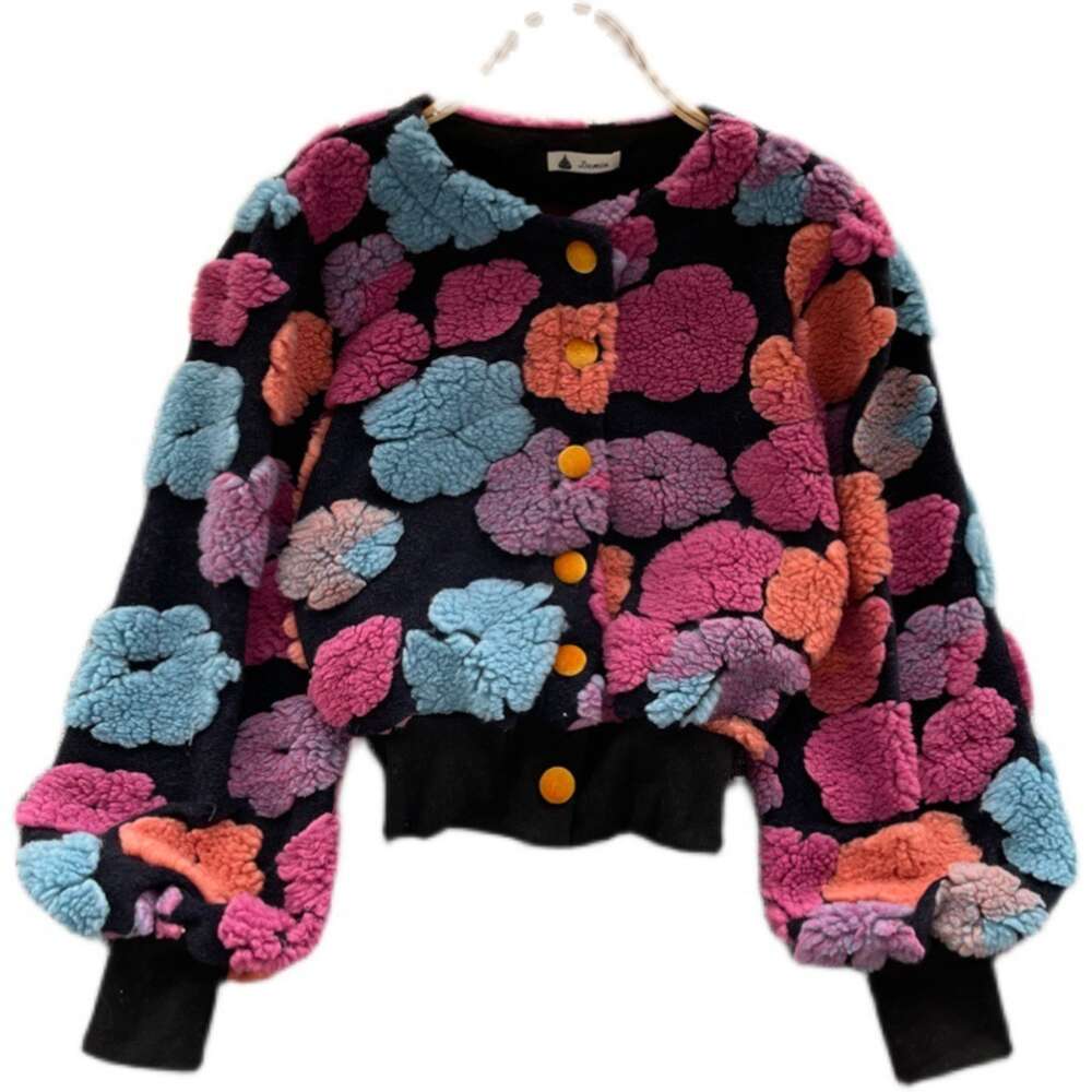 Autumn and winter 2022 new French three-dimensional flower temperament slim single breasted cardigan short coat women in fashion